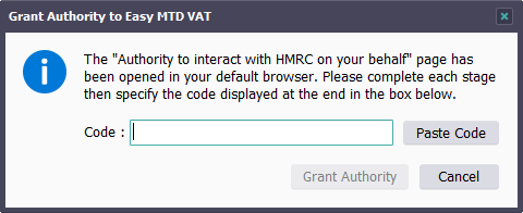 Grant Authority to Easy MTD VAT window image