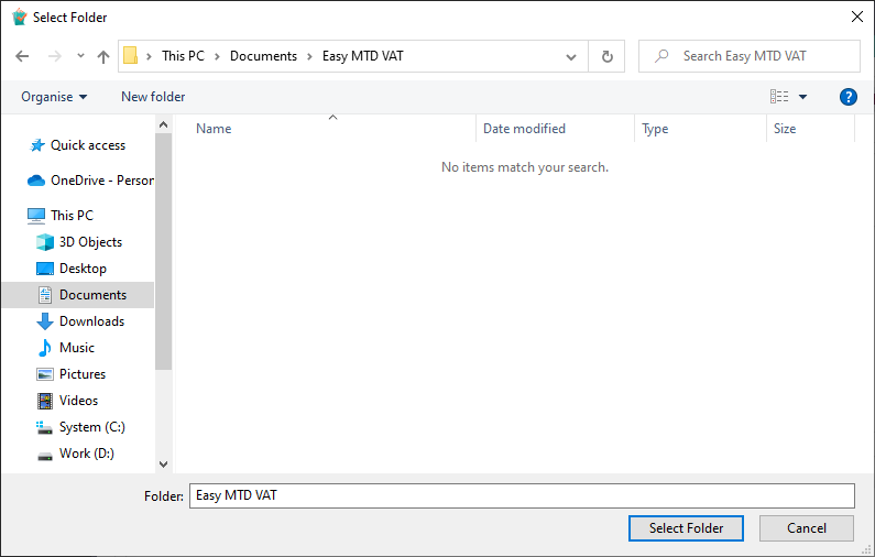 Select Folder window image