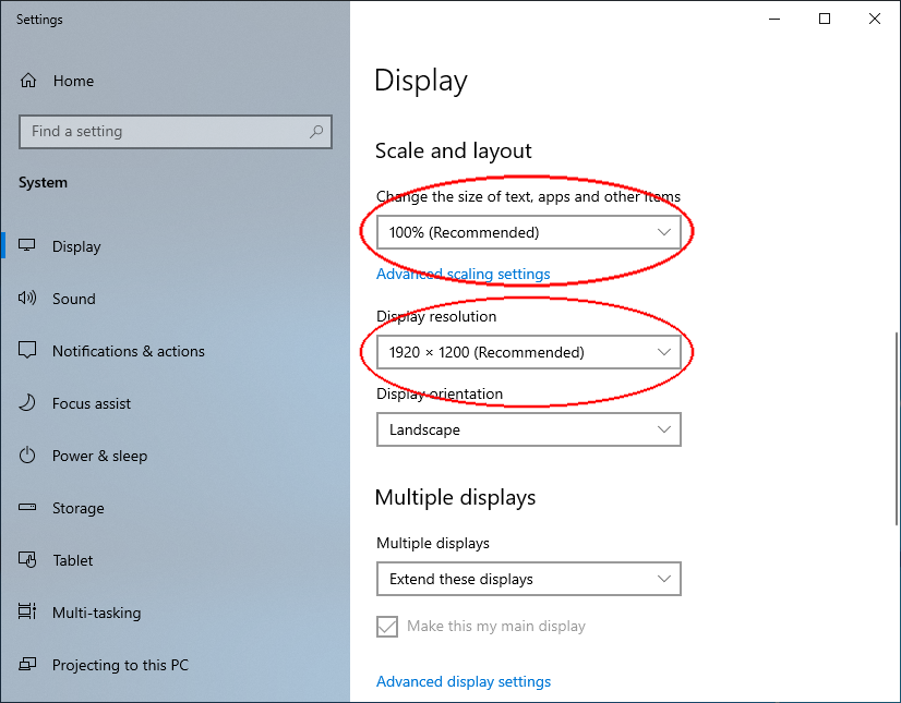 Windows Display Settings window image